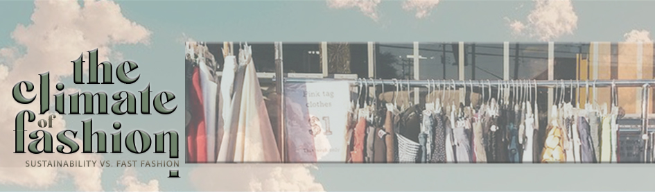Cloudy translucent sky over an image of clothing rack.